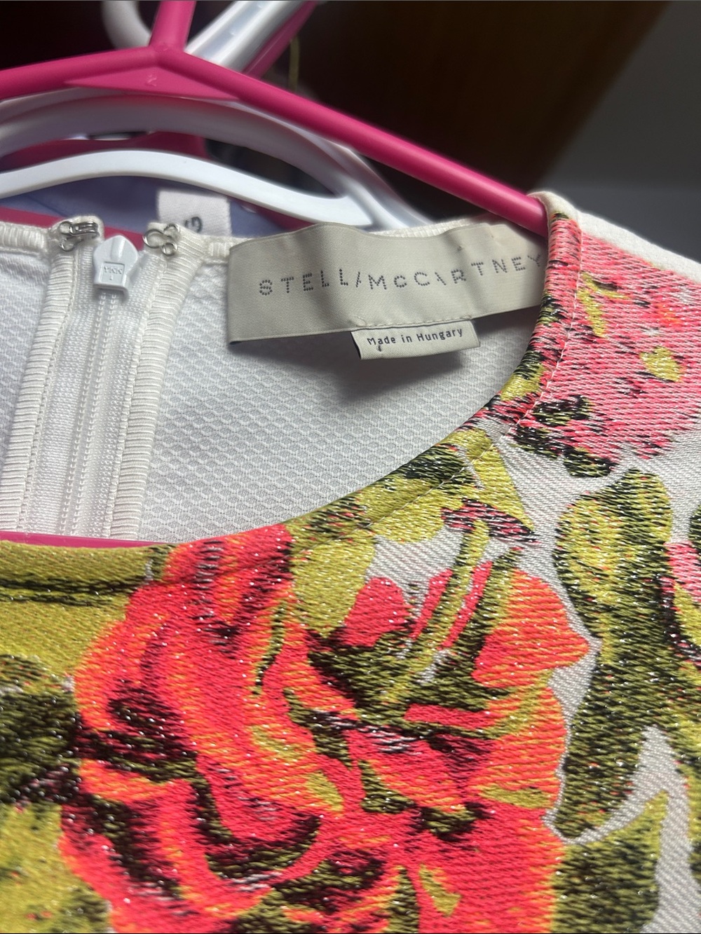 Stella McCartney Floral Crewneck Top in Neon Pink & Olive